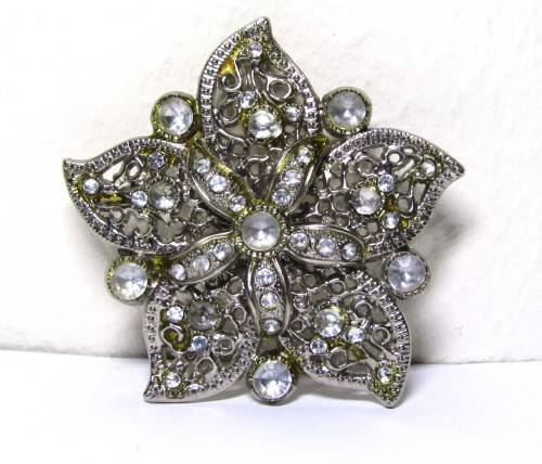 Retro, Flower-shaped, silver tone, faceted glass, and enamel ladies belt buckle