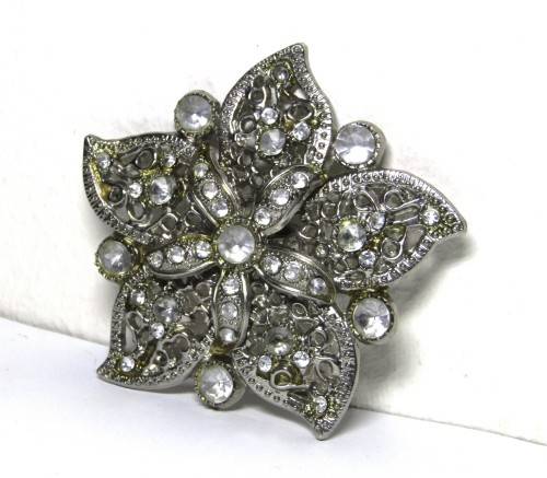 Retro, Flower-shaped, silver tone, faceted glass, and enamel ladies belt buckle