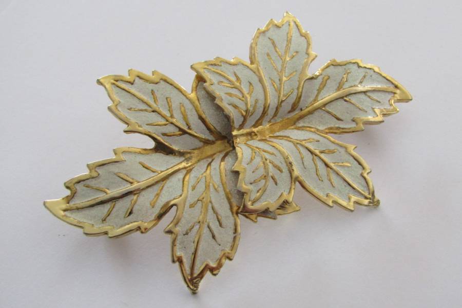 Vintage Gold Tone and Enamel Maple Leaf Belt Buckle