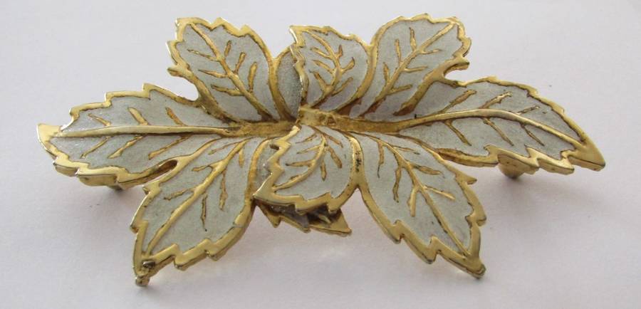 Vintage Gold Tone and Enamel Maple Leaf Belt Buckle