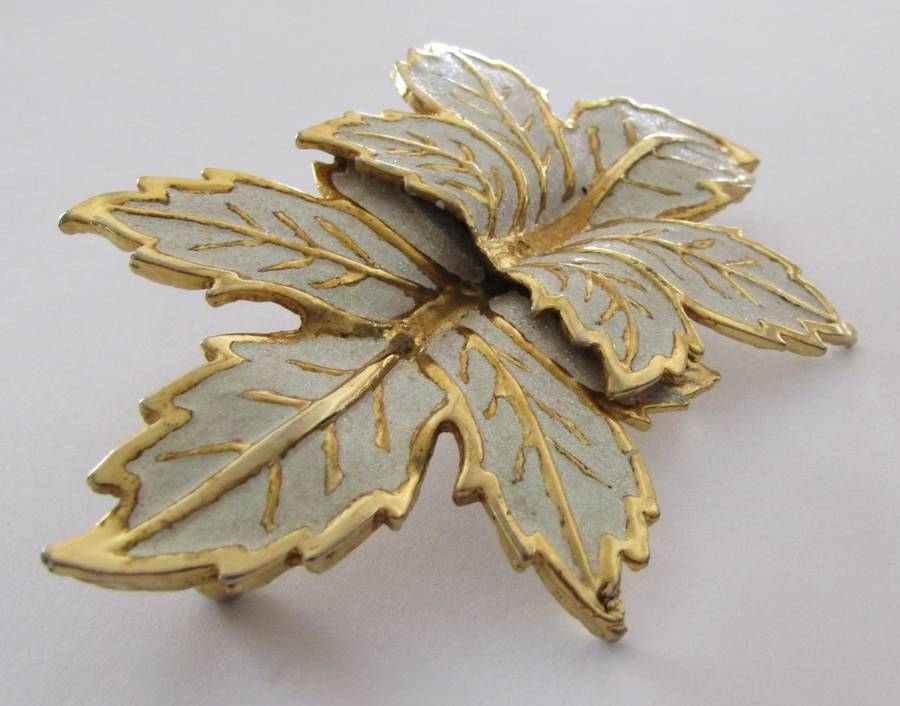 Vintage Gold Tone and Enamel Maple Leaf Belt Buckle