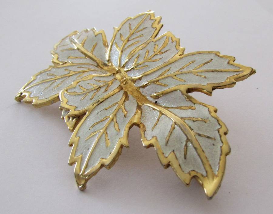 Vintage Gold Tone and Enamel Maple Leaf Belt Buckle