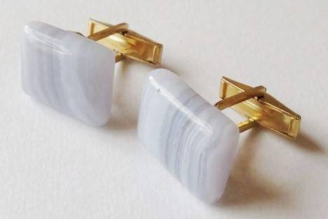 Vintage gold tone cufflinks with Blue Lace Agate stones
