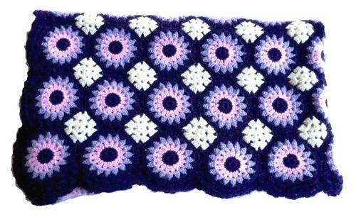 Purple, pink and cream crochet granny blanket or throw