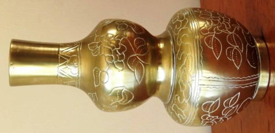 Chinese marked and engraved double gourd brass vase