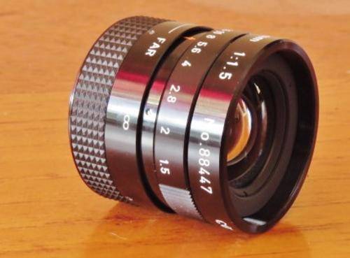 Vintage Japanese made Cosmicar CCTV or VTR 8.5 mm F 1.5 camera lens in original box 