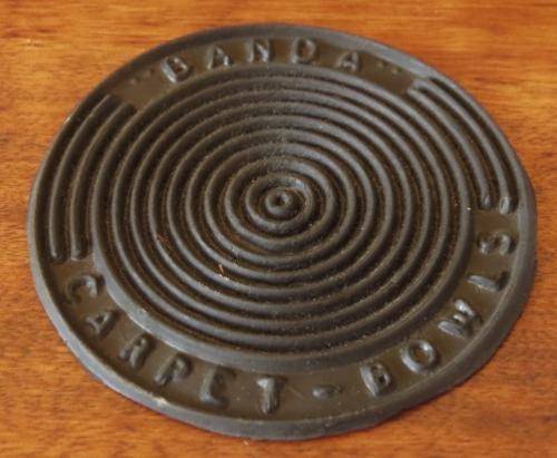 Vintage 1930's set of Banda carpet bowls in original box with rules booklet and rubber toe mat