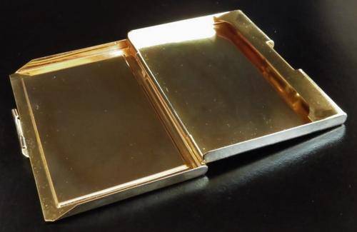 Vintage gold tone and faux leather business card holder