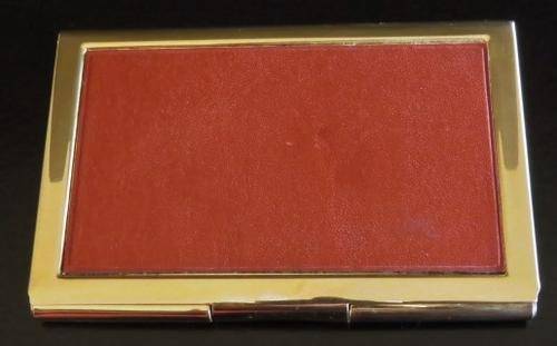Vintage gold tone and faux leather business card holder