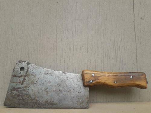 RARE ! ANTIQUE INTALICUS PREMANA WOODEN AND STEEL BUTCHERS BLADE UP FOR GRABS !