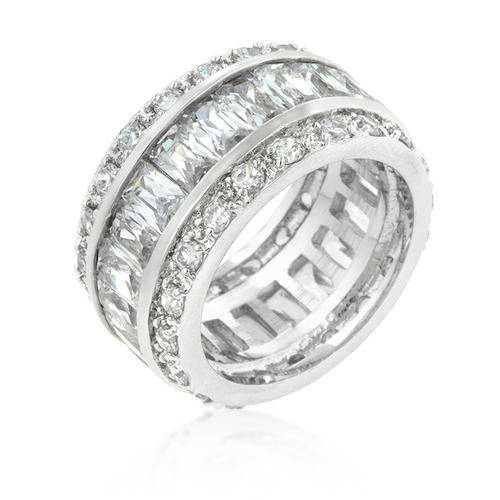 Clear Classic Fashion Ring - White Gold  Bonded