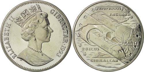 Scarce 28.47 GR. / 3.9 CM - Gibraltar 2.8 Ecus 1993 Coin, Elizabeth II