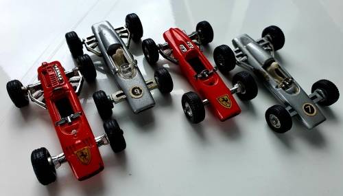 4X VINTAGE COLLECTORS FERRARI PENNY TOY CARS FROM 1960 - EXCELLENT CONDITION - ALL MADE IN ITALY