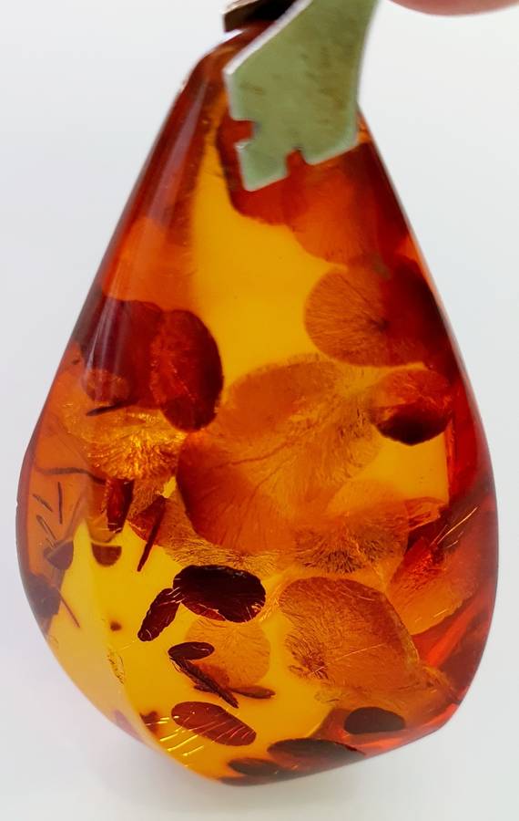 Antique Fishland Amber Pendant - 835 Silver Clasp