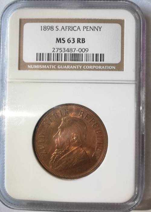 1898 KRUGER PENNY  GRADED MS63 RB.!!! GREAT COIN.