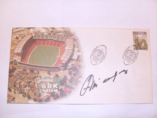 INAUGURATION OF ELLISPARK STADIUM 15-5-82 - FIRST DAY COVER - SIGNED BY FRIK DU PREEZ