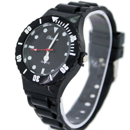 Black High Quality PU Belt Unisex Wristwatch, Water Resistant, Stainless Steel Back
