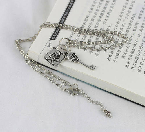 Tibetan silver Skull & Key Pendant Necklace