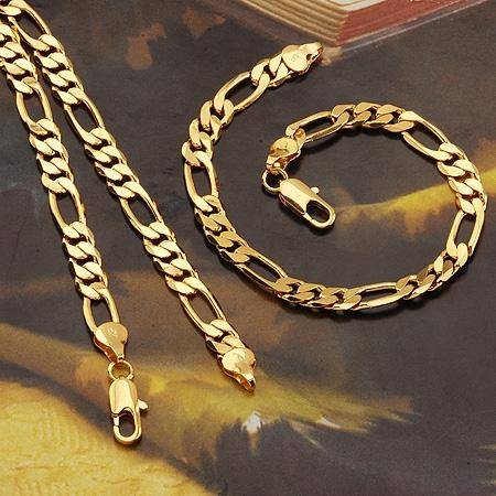 HOT SALE! 9ct GF Bracelet: 7mm x 225mm & Chain: 7mm x 605mm Chain Set (Not Gold Plated)