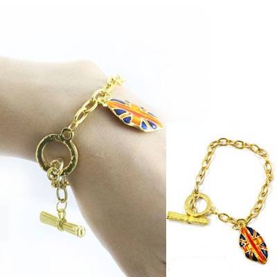 UK Kiss Lip British Flag Dangle Bracelet