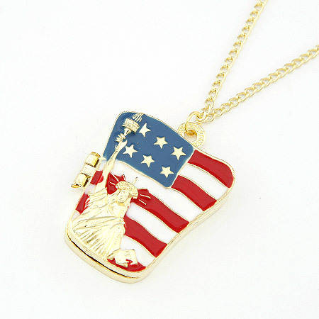 18ct GP Glaze Liberty Flag Locket Pendant With Long Necklace