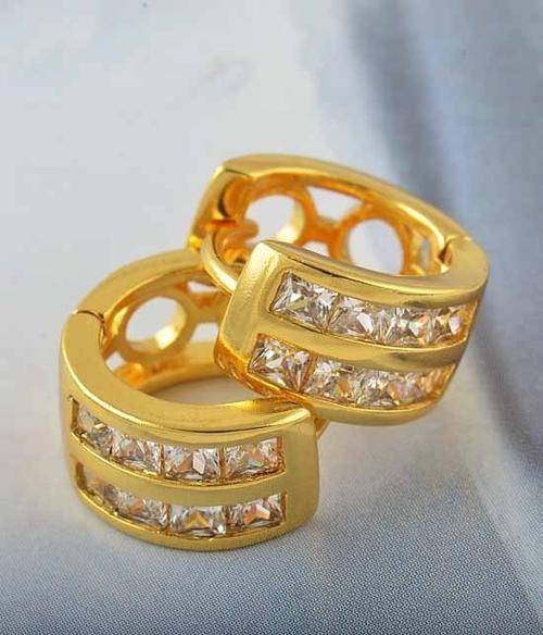 Sparkling 9ct GF with Crystal Clear CZ Stones Hoop Earrings (NOT Gold Plated)