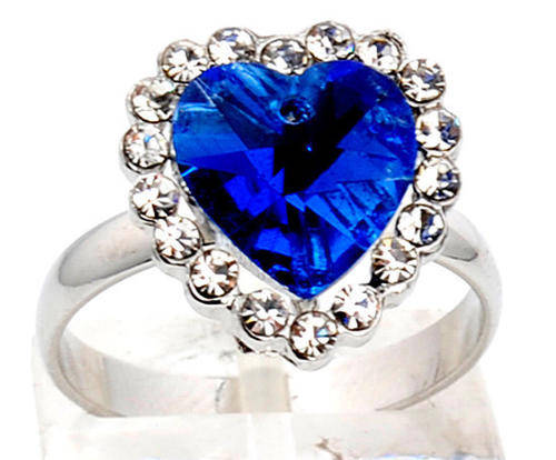 STUNNING! 9ct WGP Royal Princess Blue Crystal Engagement Ring - Size 8