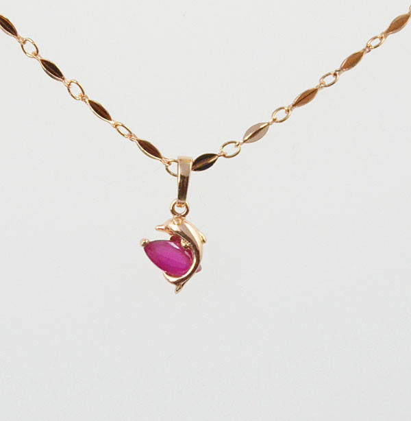 STUNNING! 14ct Rose Gold Filled Charming Dolphin & Ruby Pendant & Necklace (Not Gold Plated)