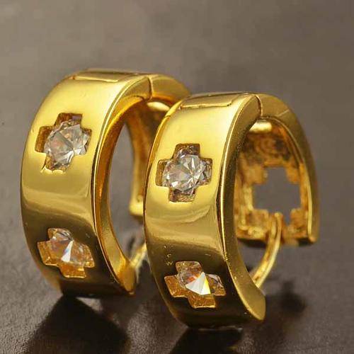 STUNNING! 9ct GF with Sparking Clear CZ Stones Hoop Earrings (NOT Gold Plated)
