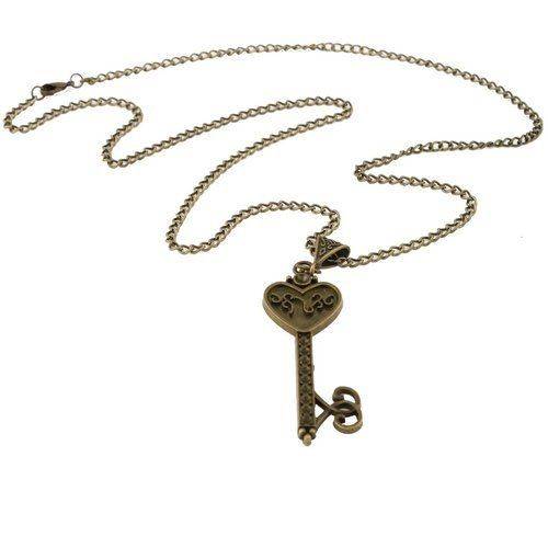 Lovely! Antique Bronze Key Sweater Chain Pendant Vintage Necklace