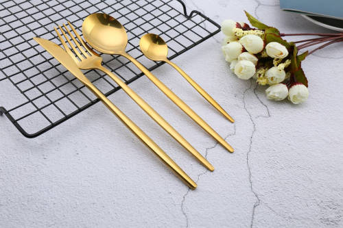 LMA Flatware Dinner Set and Decadent Wooden Gift Box - 24 Piece - Gold
