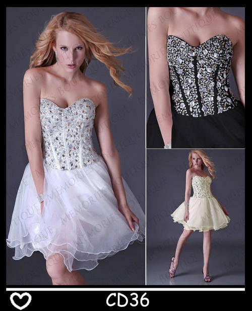 BEAUTIFUL WHITE/BLACK/BEIGE ORGANZA COCKTAIL/EVENING DRESS!