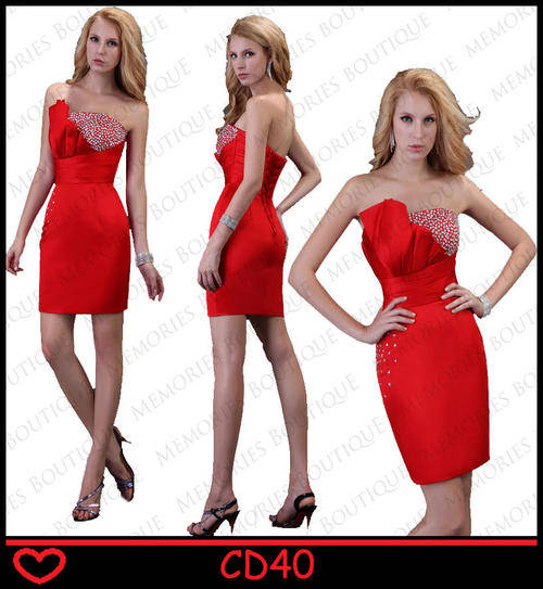 BEAUTIFUL LACE-UP RED SATIN COCKTAIL/EVENING/BRIDESMAID DRESS!