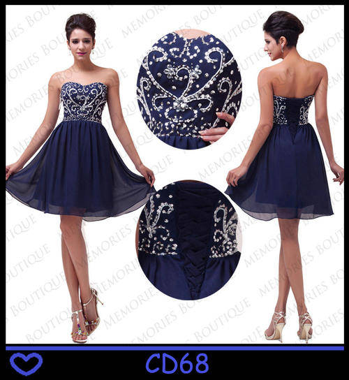 BEAUTIFUL LACE-UP NAVY BLUE CHIFFON COCKTAIL/EVENING DRESS!