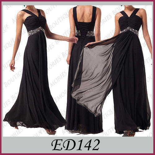 IN STOCK!! BEAUTIFUL BLACK CHIFFON EVENING DRESS! ED142 - SIZE 12