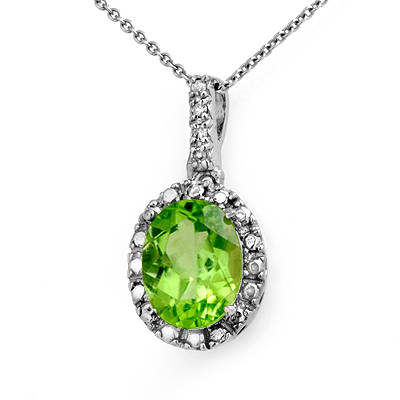 Certified 2.05ctw Peridot & Diamond Pendant White Gold