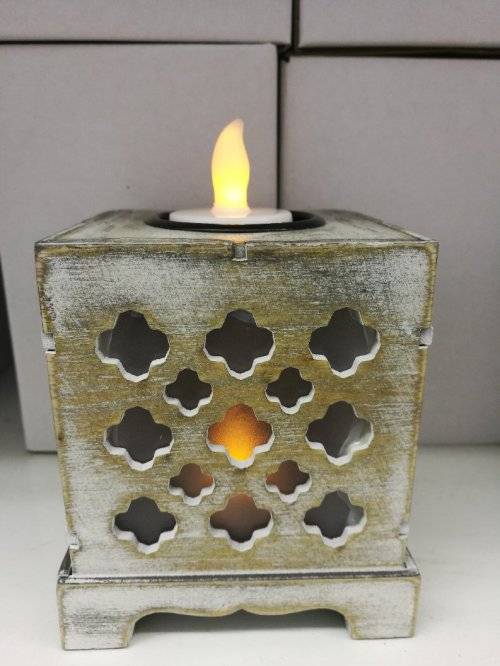 Flameless Candle  Wooden Cutout Brown 2pcs LED Stand Gallery of Light Accent R45 EACH *6 UNITS