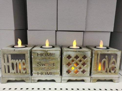 Flameless Candle  Wooden Cutout Brown 2pcs LED Stand Gallery of Light Accent R45 EACH *6 UNITS