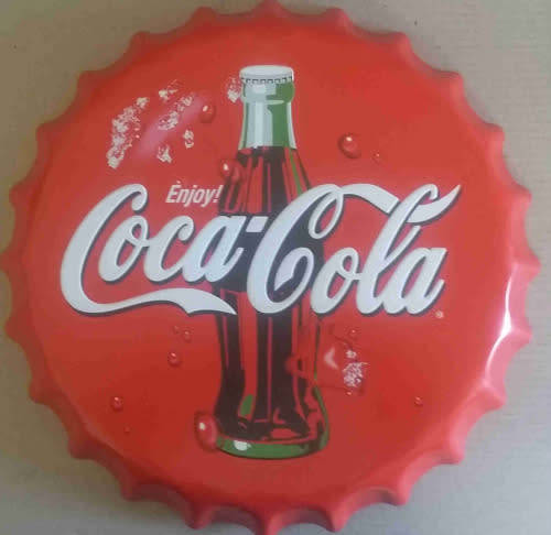 Cocacola metal signs,bottle cap shaped R100 EACH * 6 UNITS