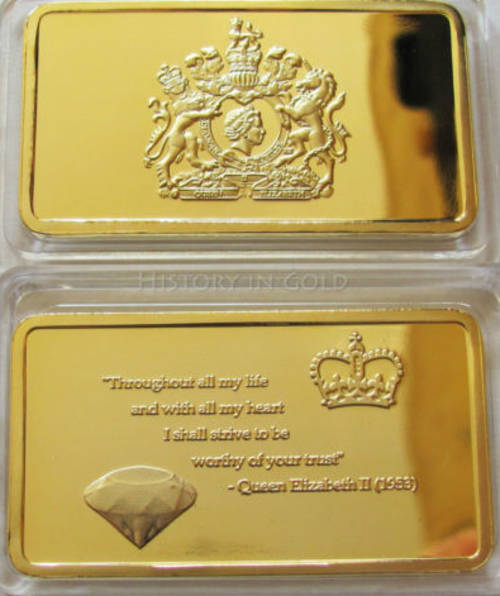 1953 jubilee Q.Elizabeth 1 oz 24k .999 Gold Clad - New