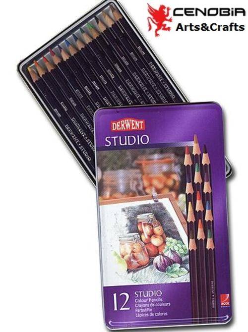 Derwent Studio Colored Pencils, 3.4mm Core, Metal Tin, 12 Count (32196)