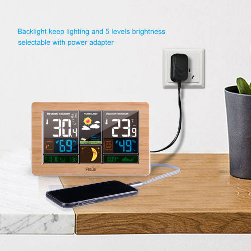 FanJu FJ3378 Weather Station Indoor Outdoor Temperature USB Charger/ Humidity / Moon phase