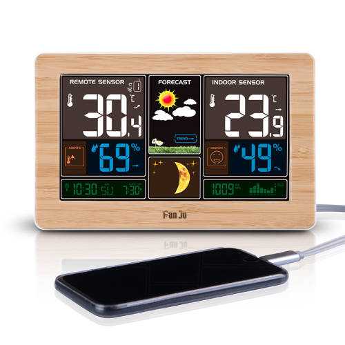 FanJu FJ3378 Weather Station Indoor Outdoor Temperature USB Charger/ Humidity / Moon phase