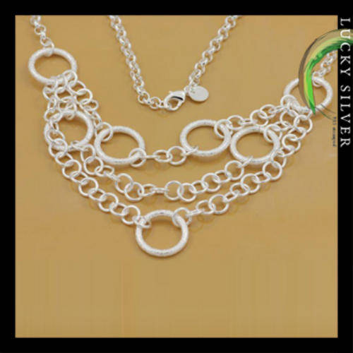 Elegant Silver Three Row Necklace