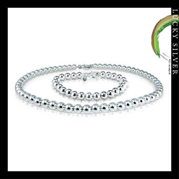 Silver Hollow Ball Necklace and Bracelet