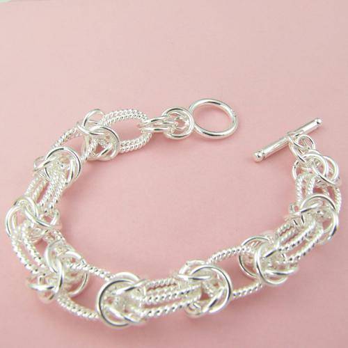 Silver Heart Mottled Oval Link Bracelet