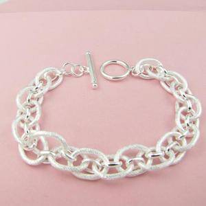 Silver Wide Mottled Oval Link Bracelet