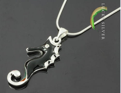 Silver Enamel Seahorse Necklace - Ready to Ship