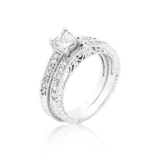 Princess Cut Filigree Bridal Ring Set  #5 *USA IMPORT* LOCAL STOCK