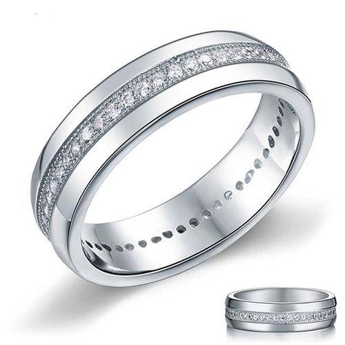 Round Cut Created Diamond Men's Bridal Wedding Band Solid Sterling 925 Silver Ringment Ring